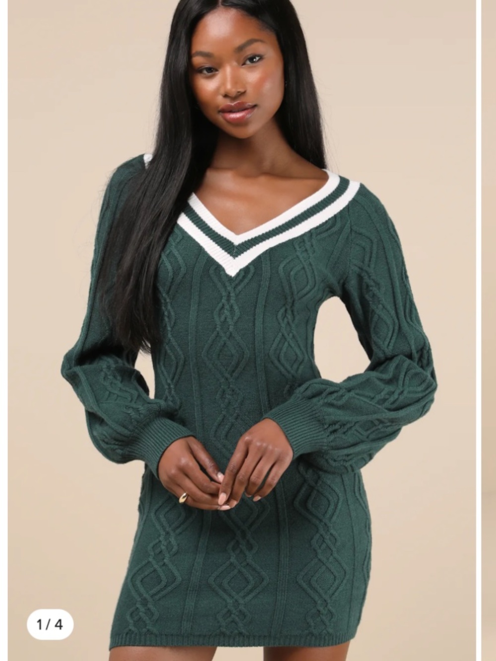 Lulu's Inviting Poise Green and White Cable Knit Sweater Mini Dress - MEDIUM